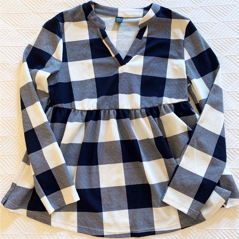 SHEIN Maternity Blue and White Plaid Top